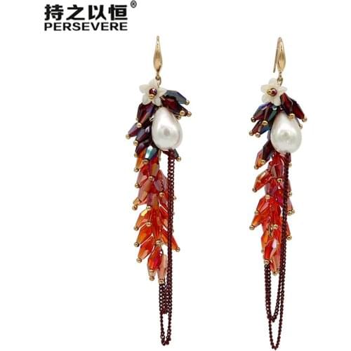 Luxury Flower Crystal Beaded Dangle Drop Earrings Women Handmade Long Tassel Earrings Bride Wedding Fashion Jewelry Christmas