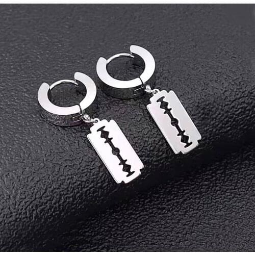 Stainless Steel Gold Silver Plated Razor Blade Drop Earrings Small Hoop Dangle Earring Rock Roll Men Women Fashion Gift Jewelry