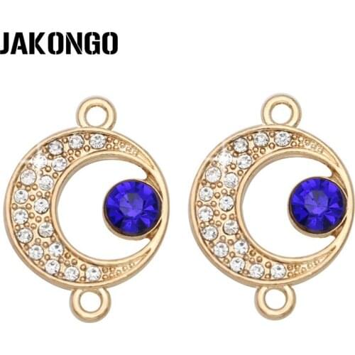 JAKONGO Gold Color Crystal Moon Connectors for Jewelry Making Bracelet Findings Accessories DIY Craft 22x16mm