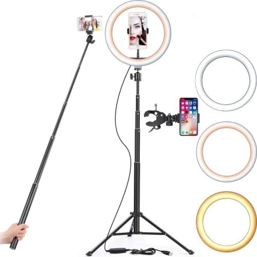 Dimmable 16 26cm USB LED Ring Light Photography Flash Lamp With 160cm Tripod Stand For Makeup Youtube VK Tik Tok Video Lighting