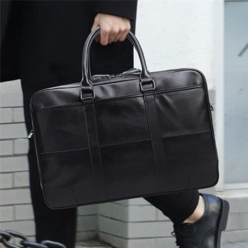POOLOOS Vintage Black Coffee Genuine Leather Men Briefcase Messenger Bags Portfolio 14'' Laptop Business Mens Office Bag M6395