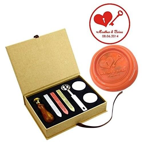 Key Lock Retro Vintage Brass Groom Bride Wedding Wax Seal Stamps Kit