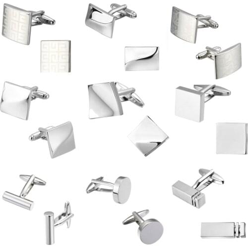 The popular Laser Metal Silvery Cufflinks smooth men Cufflinks Wedding Cufflinks