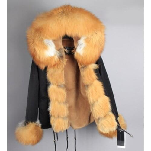 2020 Parka winter long khaki parka jacket women real fur coat natural red fox fur hooded good faux liner outwear