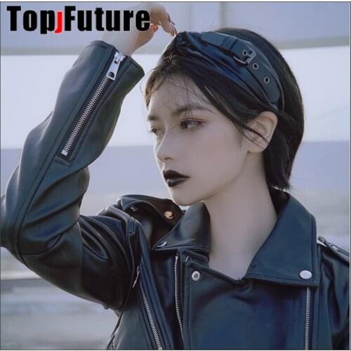 Girl Vintage Tuku y2k women gothic lolita cosplay Harajuku Punk pu leather hairbands