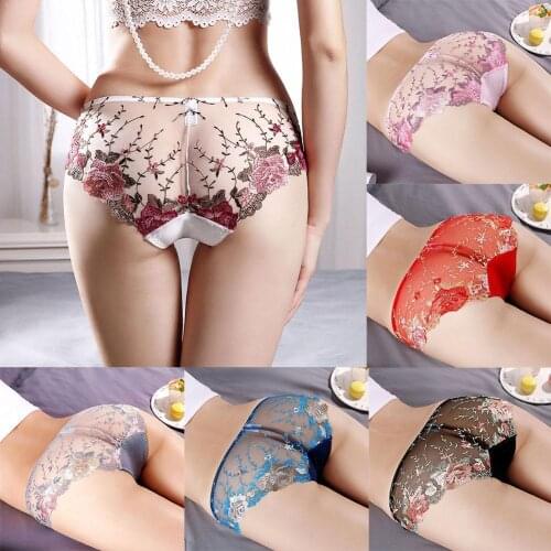 Lace Underwear Women Flower Embroidery Breathable No Panties Fashion Lace Trace Underwear Women Transparent Sexy Lift Butt S2P8