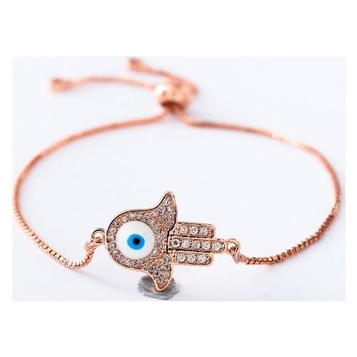 Gold silver rose gold Turkish Evil Eye Bracelet Hamsa Hand micro pave cz zircon rope adjusted Chain bracelet Eye Bangles ky5