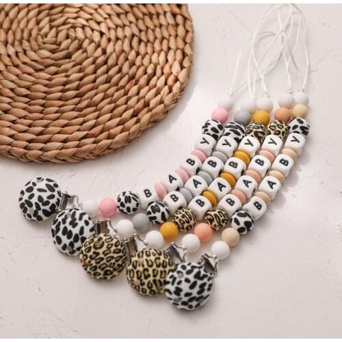 1PC Baby Pacifier Chain Leopard Silicone Clip Teether Baby Nursing Rattle Food Grade Silicone Chew Beads Toy For Infant BPA free