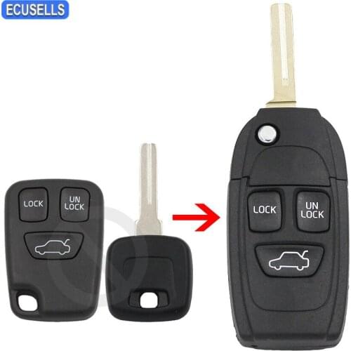 3 Button Flip Remote Key Shell Case Car Key Housing Upgrade for Volvo C70 S40 S60 S70 S80 S90 V40 V70 V90 XC70 XC90 Uncut Blade