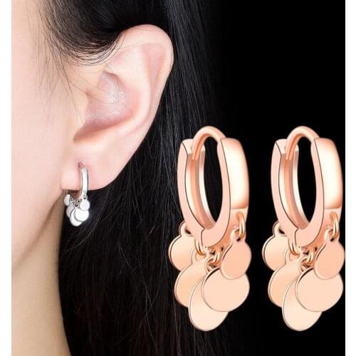 925 Sterling Silver New Woman Fashion Jewelry High Quality Retro Simple Golden Rose Gold Silver Disc Tassel Earrings