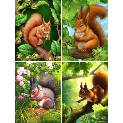 5D DIY Diamond Painting Squirrel Cross Stitch Kit Full Diamond Embroidery Animal Rhinestone Picture Mosaic Home Decoration Gift