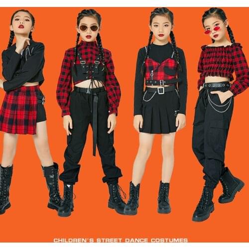 Girls Ballroom Hip Hip Clothes Red Black Series Hiphop Suit Jazz Performance Clothes Street Dance Clothes Stage Outfits DQS6272