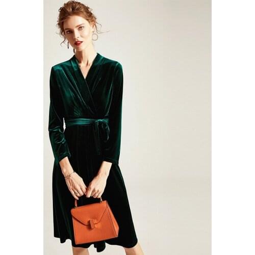 Brand Vintage velour dress M-2XL Spring sexy V-neck party dress Ukraine office lady elegant Autunm velvet dress