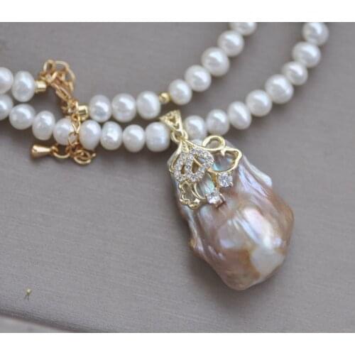 Z11052 20" 32mm Lavender Baroque Keshi Pearl Pendant White Pearl Choker Necklace
