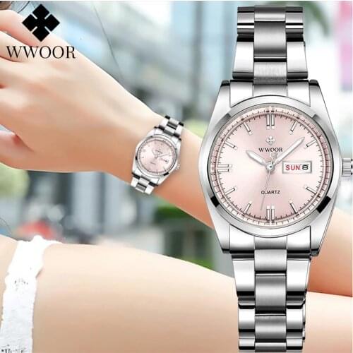 2021 WWOOR Ladies Watch Luxury Fashion Casual 30m Waterproof Quartz Watch Steel Band Sports Woman Elegant Wristwatch Reloj Mujer