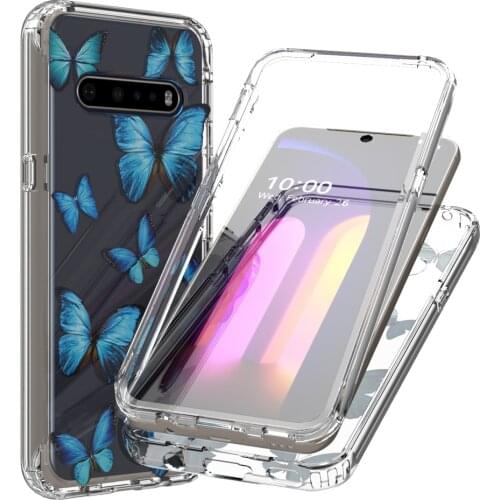 2 in 1 Clear Flower Case for LG V60 ThinQ 5G Crystal Hard PC Bumper + Soft Silicone Full Protective Skin Back Phone Cover