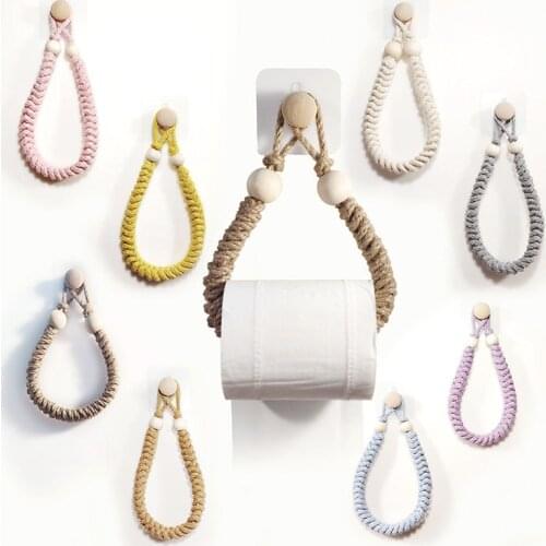 Punch-free Toilet Paper Toilet Tissue Box Holder Hemp Rope Toilet Face Towel Tissue Holder Hand-woven Paper Roll Holder