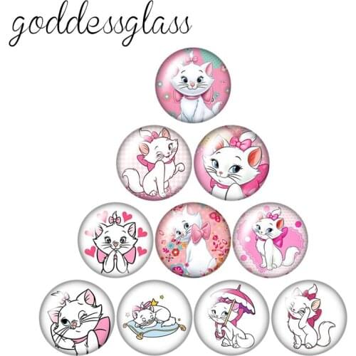Disney Cute Marie Cat Girls Gift 10pcs 12mm/18mm/20mm/25mm Round photo glass cabochon flat back Necklace Making findings