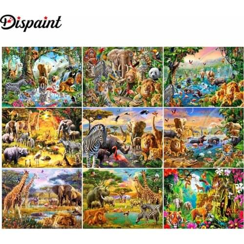 Dispaint Paint With Diamond Embroidery "Giraffe elephant animal" Diamond Painting Full Square Round Picture Of Rhinestone Decor
