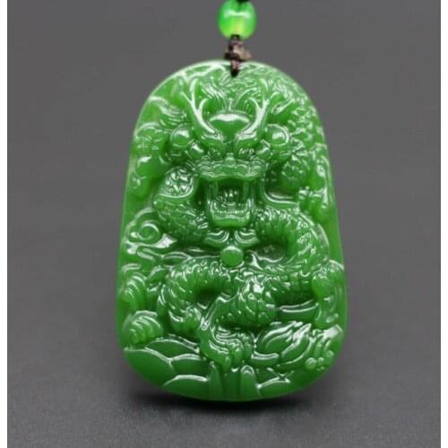 Dragon Natural Green Jade Pendant Necklace Chinese Hand-Carved Charm Jadeite Jewellery Fashion Amulet for Men Women Lucky Gifts