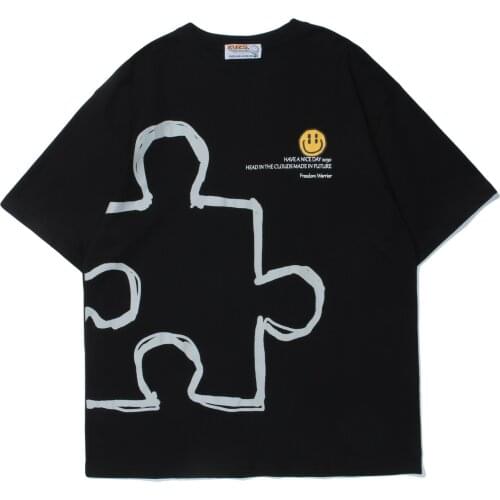 Summer Mens Tshirts Hiphop Loose Fit Street Fashion T-shirt Womens Leisure Japanese Creative Art Couples Top Short Sleeve Tees