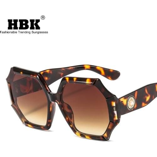 HBK New Retro Oversized Sunglasses Women Men Fashion Eyewear Unisex Trendy Pearl Polygon Sun Glasses Shades UV400 Gafas De Sol