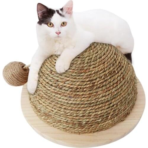 PopularCat Toy Wooden Bottom Plate Straw Semi-circular Grinding Claw Ball Cat Toy Climbing Frame Cat Toy With Sisal Hanging Ball