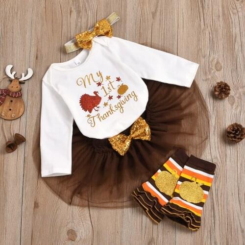 Newborn Toddler Baby Girl Thanksgiving Romper Tutu Dress Headband Leg Warmers Outfits Clothes Set
