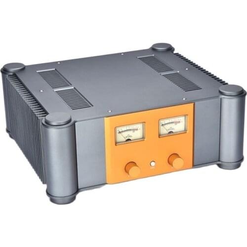 Dual VU Meters Hi-end Rear Class Power Amplifier Chassis Aluminum Grey DIY Enclosure Radiator Hifi Amplifiy Shell W418 H163 D406