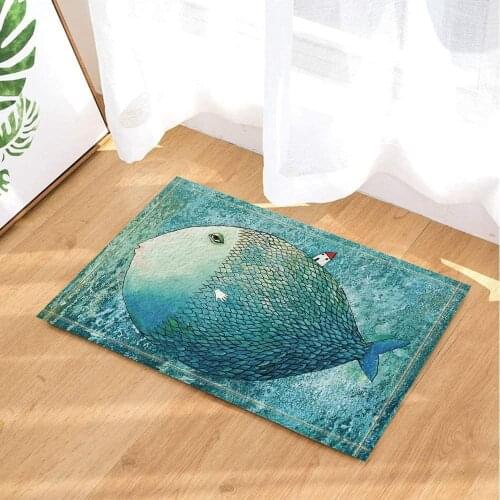 Creative Exaggerated House on Fish Back in the Sea Bath Rugs Non-Slip Doormat Floor Entryways Outdoor Indoor Front Door Mat Kids