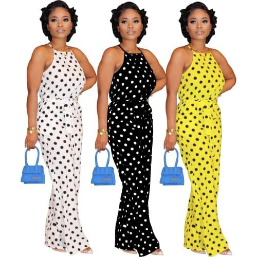Summer Fashion New Womens Polka Dot Printing Halter Neck Tie Belt Jumpsuit