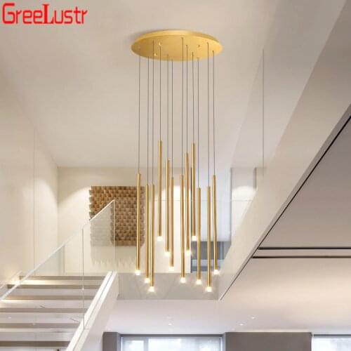 Minimalist Gold Led Chandeliers Light Modern Home Deco Staircase Hanging Lamp Loft Chandelier Industrial Indoor Lighting Lustres