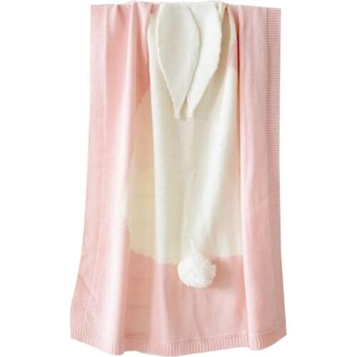 Cartoon Rabbit Ear Knitted Blanket Children Newborn Infant Sleeping Swaddle Wrap Sleepsack Bedding Sofa Beach Mat Props