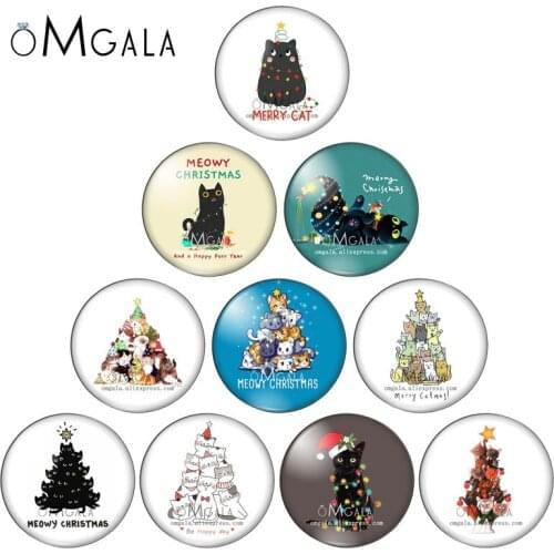 Cartoon Lovely Christmas Funny Cats Tree Art Patterns 10mm/12mm/18mm/20mm/25mm Round photo glass cabochon demo flat back Making