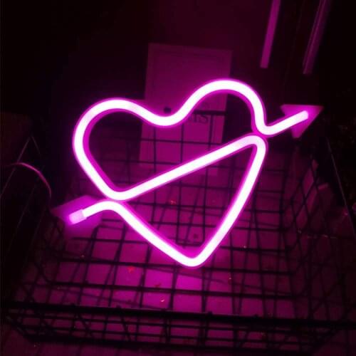 Cupids Bow Shape Neon Light Romantic LED Heart Night Lamps Battery&USB Operated Neon Signs for Birthday Party Kids Bedroom