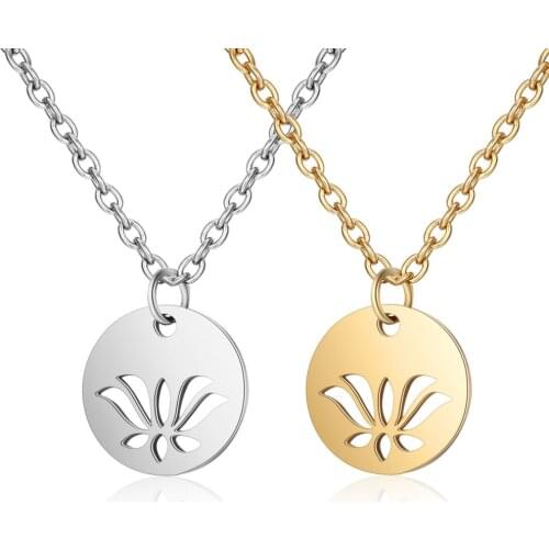 Womens Fashion Jewelry Stainless Steel High Polished Lotus Pendant Necklace with 40+5cm Chain