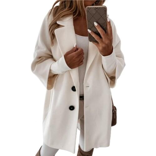 3/4 Sleeve Women Coat 2021 Two Buttons Women Coat Autumn Winter Lapel Side Pockets Long Warm Woolen Coat Outerwear