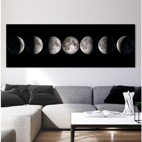 Eclipse of The Moon Canvas Poster Minimalist Art Painting Universe Wall Picture Long Banner Print Living Room Bedroom Decoration