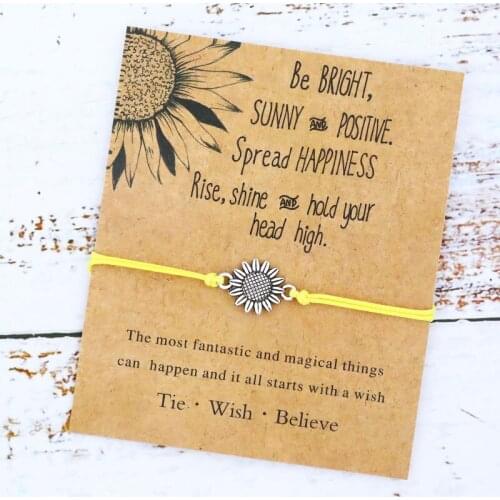 Sunflower Wish Bracelet Sunflower Charm Waxed Cotton Wish Bracelet Sunflower Jewelry for Women Men Friendship Beach Bracelet