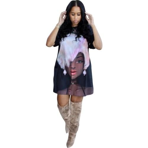 Casual Elegant Dresses Fashion Womens O-Neck Party Summer Dresses Short Sleeve Loose Mini Dress Cartoon Print For Women