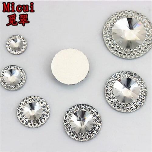 Micui 8/10/12/14/16/20mm Clear Color Round Flatback Resin Stone Beads Flatback Resin Rhinestone For DIY Wedding Decoration MC181