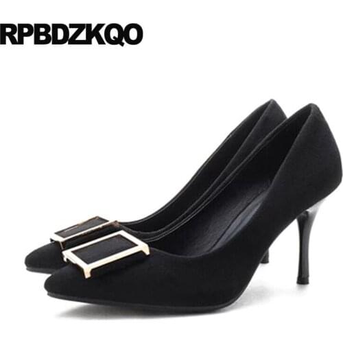 Size 33 Italian Yellow 10 42 Famous Green High Heels Shoes Plus Pointed Toe Stiletto Suede Ladies 3 Inch Black Metal 4 34 Pumps