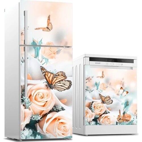 3D Self Adhesive Wall Art Decal New Sticker For Home Dishwasher Fridge Decoration Print Butterfly Flowers Renovation Wallpaper