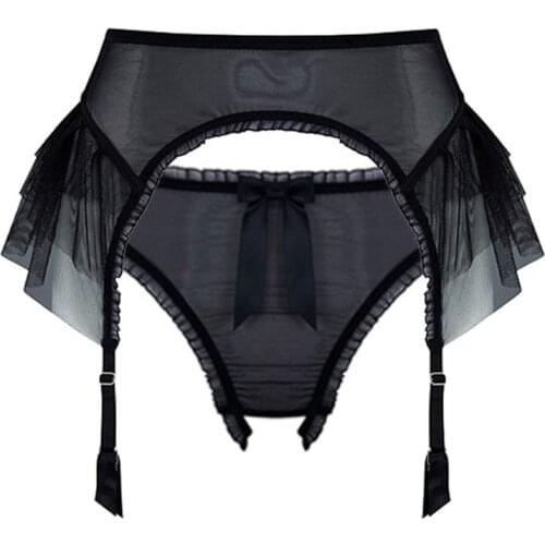 Sexy temptation ultra thin Lotus leaf lace net gauze transparent garter belt ladies stockings belt wedding garter 2pcs