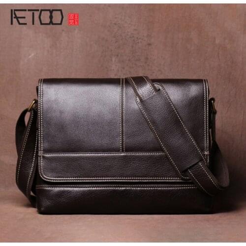 AETOO Mens leather shoulder bag, first layer leather crossbody bag, handmade leather retro mens bag