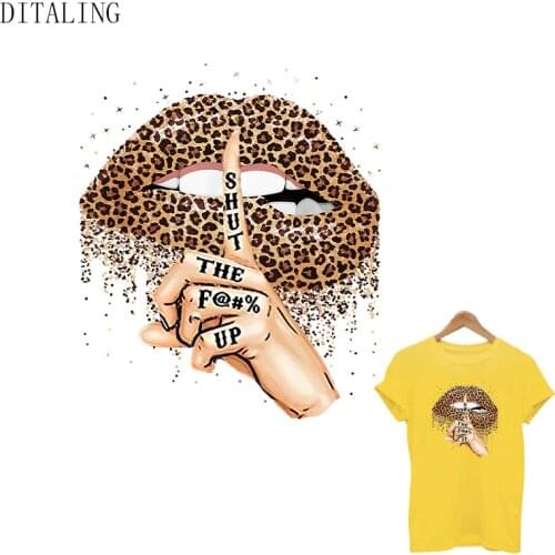 Lips Patch Thermo-Sticker Cool Girl Leopard Print Thermal Transfer Vinyl Iron On Patches For Punk Clothes DIY Washable Appliques