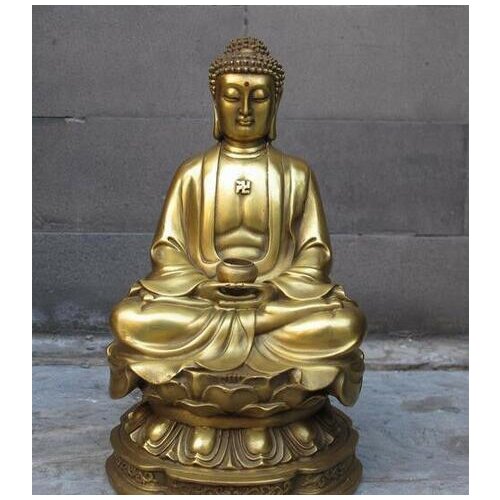 Tibet Buddhism Brass Copper lotus flower Tathagata Rulai Sakyamuni Buddha Statue