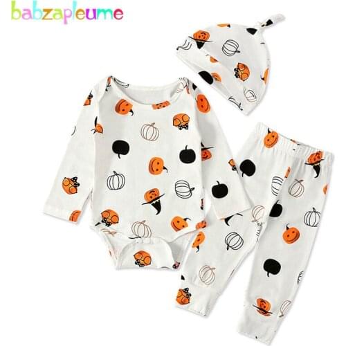 Spring Fall Newborn Baby Girls Boys Clothes Halloween pumpkin Cute Cotton Infant Bodysuit+Pants+Hat Toddler Clothing Sets 2005