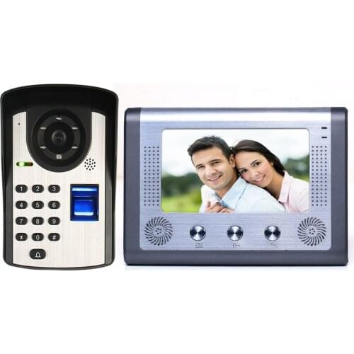 Video Intercom Wired Video Door Phone Doorbell with 7- inch Color Monitor and Fingerpeint Waterproof Doorbell Support Unlock