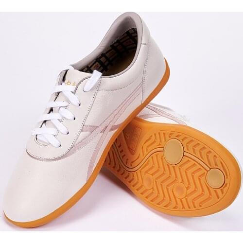 High Quality Cowhide Tai Chi Shoes Real Leather Kung Fu Shoes Martial Arts Sneaker Sports Training Footwear Khaki Balck White